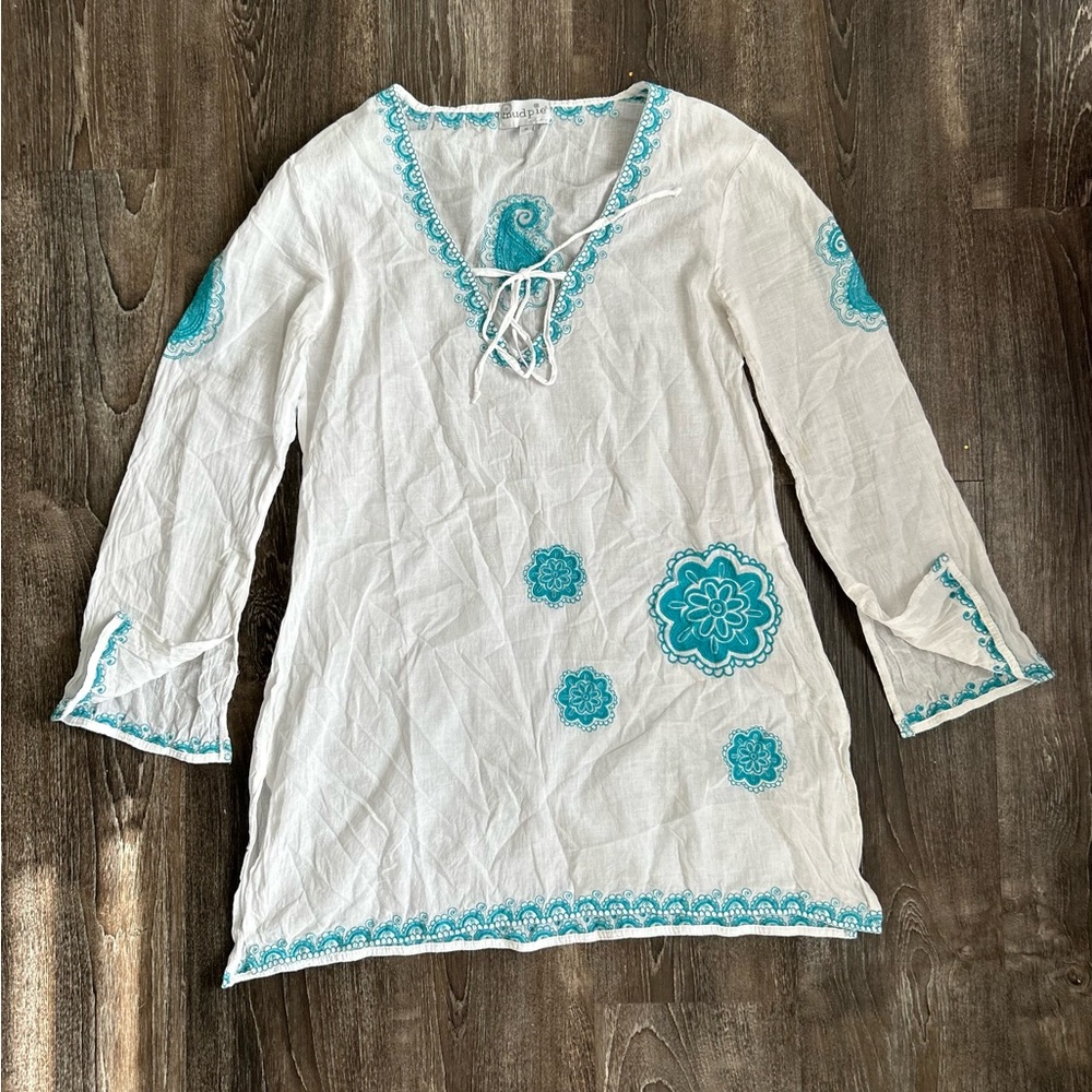 White Tunic with Blue Embroidery